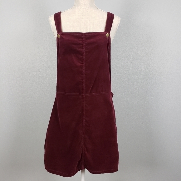 ABOUND Maroon Velveteen Overall Mini Dress Sz L - Picture 2 of 12
